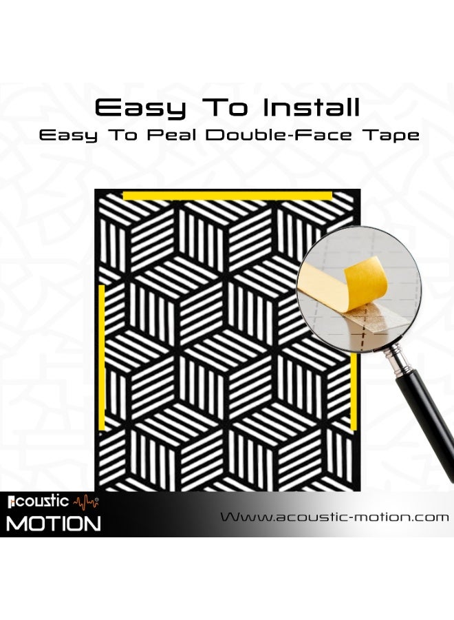 أكويستك موشان لوحات ديكور فنية جدارية خشبية من ACOUSTIC MOTION®، تصميم  ISO HEX مع شريط لاصق مزدوج الوجه، معلق على الحائط باللون الأسود الحديث للمنزل وغرفة المعيشة وغرفة النوم والمكتب والفندق، 25 × 50 × 0.5 سم، مجموعة مكونة من 4 قطع - Image 2